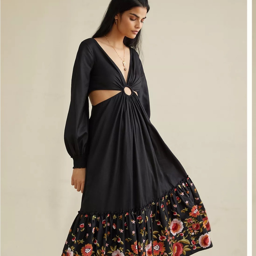 Anthropologie Black Ruched Plunge Sundress